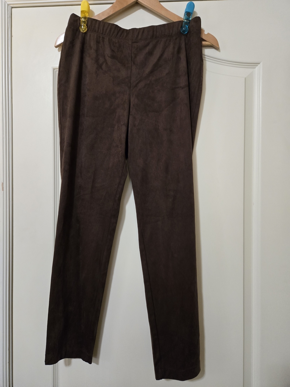 Susan Graver Dark Brown Suede Feel Slim Straight Pull On Stretch Pants